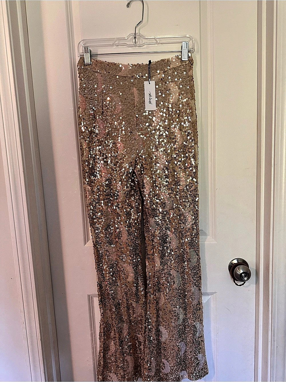 Mystic Glam Sequin Wide Leg Pants in Gold & Pink Size Medium NWT